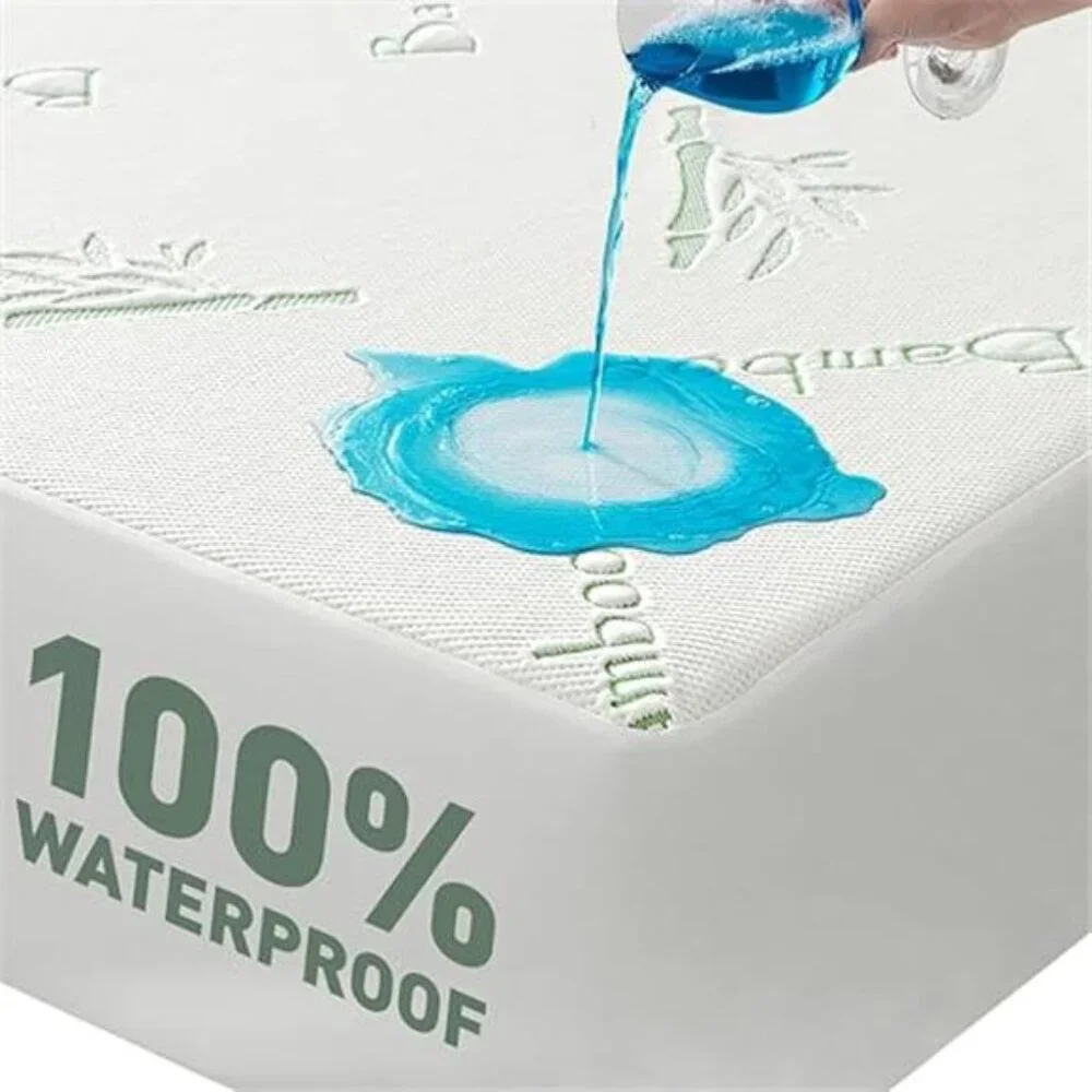 Cooling Queen Mattress Protector-100% Waterproof & Noiseless Rayon Fiber